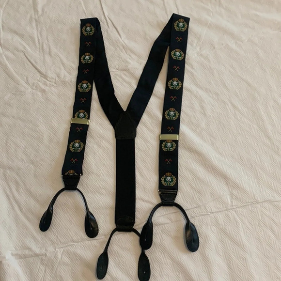 Vintage Pebble Beach Golf Suspenders Embroidered Made In England Leather - Picture 1 of 8